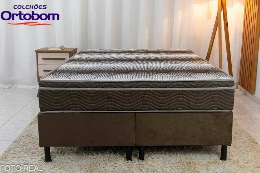 Box Casal Bipartida Sued Marrom + Colchão Casal Ortopédico Light 138x188x63 - Ortobom | Suporta até 260kg - Imagem 3