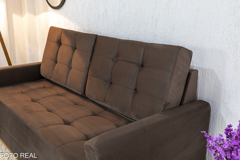 Sofá Áustria 3 Lugares + Poltrona Áustria Veludo Marrom A17 - Imagem 4