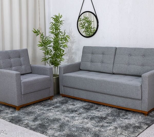 Sofá Áustria 3 Lugares + Poltrona Áustria Linho Cinza A59