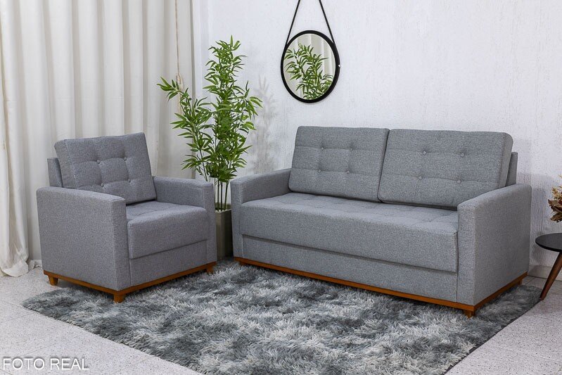 Sofá Áustria 3 Lugares + Poltrona Áustria Linho Cinza A59
