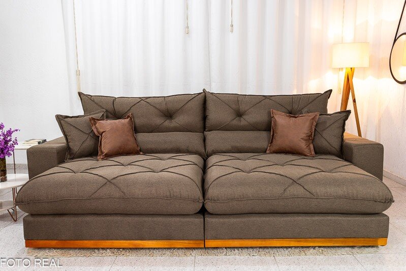 Sofá Retrátil Reclinável Gran Bello 2.90m Linho Marrom - Molas Ensacadas - Imagem 4