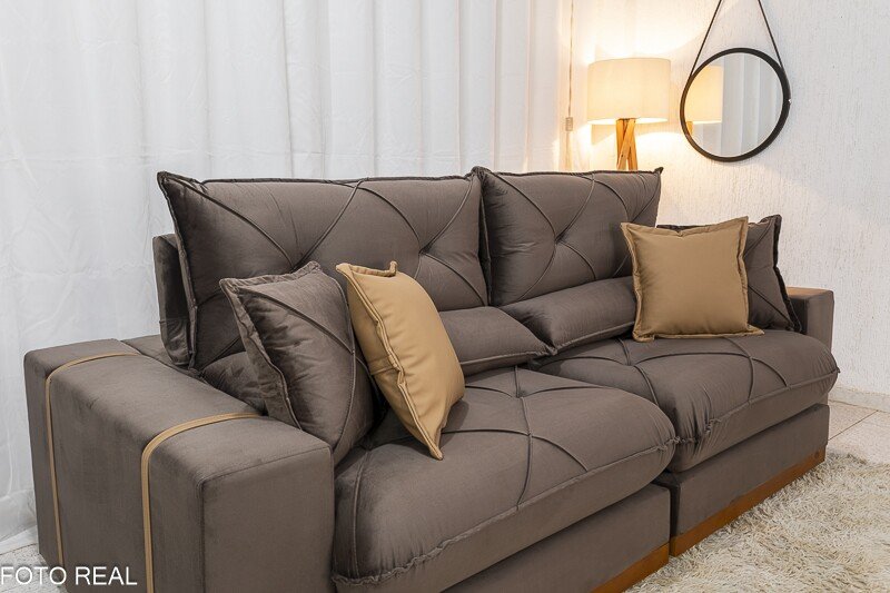 Sofá Retrátil Reclinável Gran Bello 2.50m Veludo Marrom 19 - Molas Ensacadas Pocket - Imagem 6