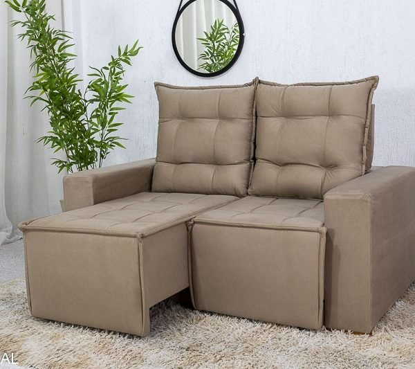 Sofá Retrátil Reclinável Rafaela 1.60m Veludinho Bege B09