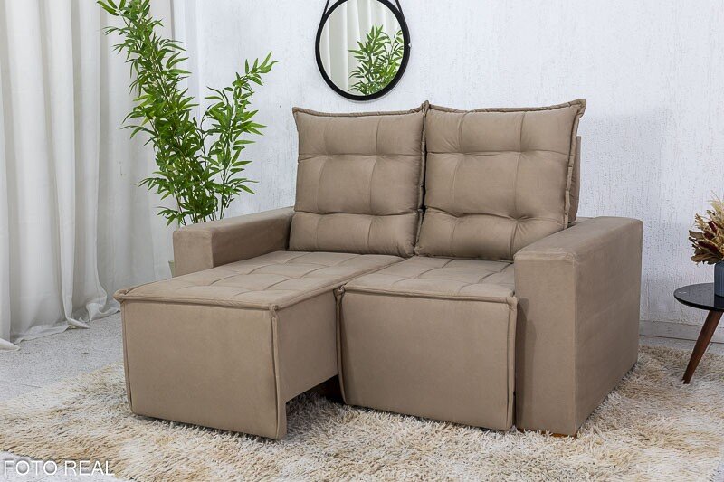 Sofá Retrátil Reclinável Rafaela 1.60m Veludinho Bege B09