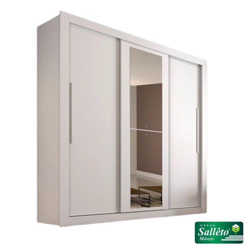 Guarda-Roupa Casal 3 Portas New Panamá c/Espelho Tóquio Branco Larg. 1.85m Sallêto
