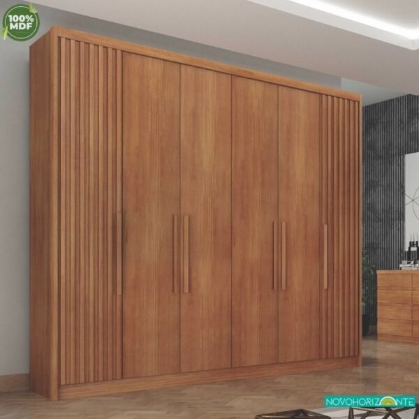 Roupeiro Santoro Cumaru 6 Portas 6 Gavetas C/Detalhe Ripado 100% MDF Larg. 2.43m Novo Horizonte