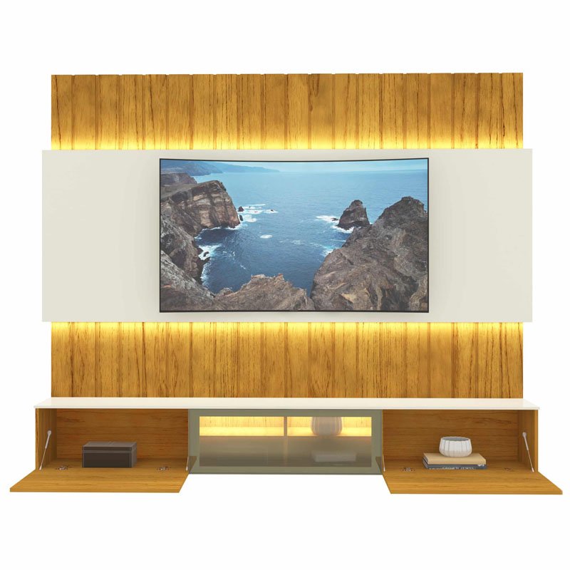 Home Suspenso Soberano Reflecta Larg. 2.30m Nature/Off C/Led 100% MDF para TV até 85" - Gelius - Imagem 5
