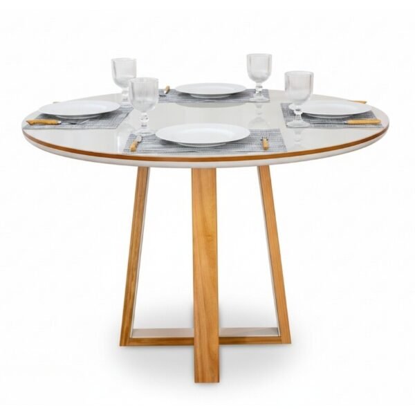 Mesa de Jantar Atlanta Redonda 120cm Cinamomo/Vidro Off - Minas Plac