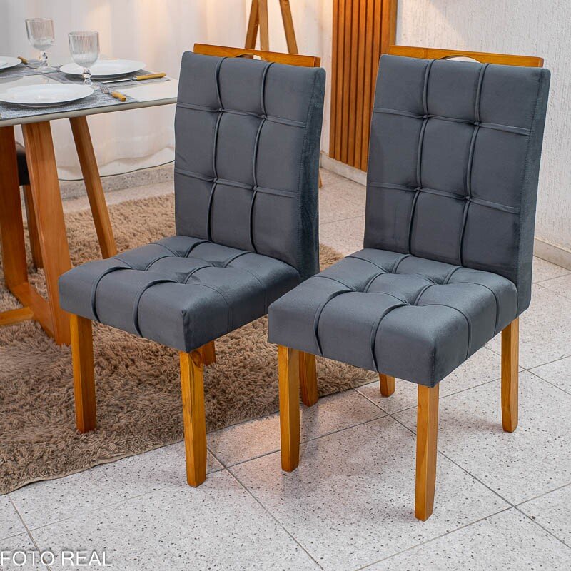 Mesa de Jantar Bali 90×90 Vidro Off/Base Madeira + 4 Cad. Londres Veludo Chumbo Madeira Minas Plac - Entregue Montada - Imagem 6