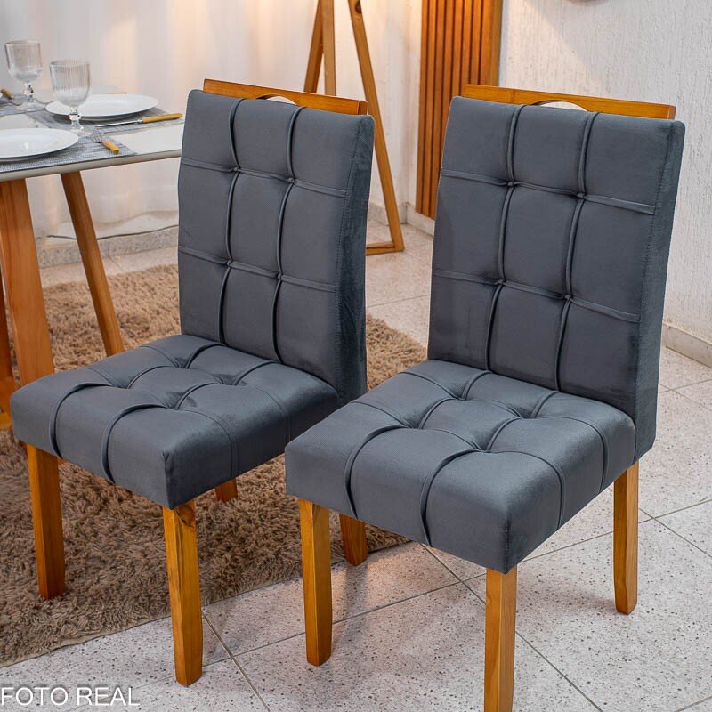 Mesa de Jantar Bali 90×90 Vidro Off/Base Madeira + 4 Cad. Londres Veludo Chumbo Madeira Minas Plac - Entregue Montada - Imagem 7