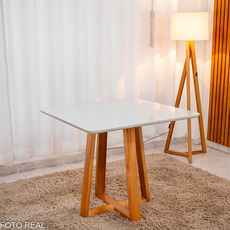 Mesa de Jantar Bali 90×90 Vidro Off/Base Madeira + 4 Cad. Londres Veludo Chumbo Madeira Minas Plac - Entregue Montada - Imagem 10