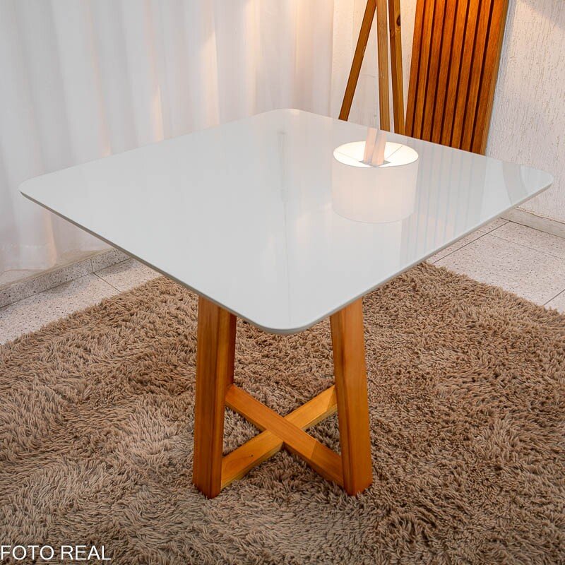 Mesa de Jantar Bali 90×90 Vidro Off/Base Madeira + 4 Cad. Londres Veludo Chumbo Madeira Minas Plac - Entregue Montada - Imagem 11