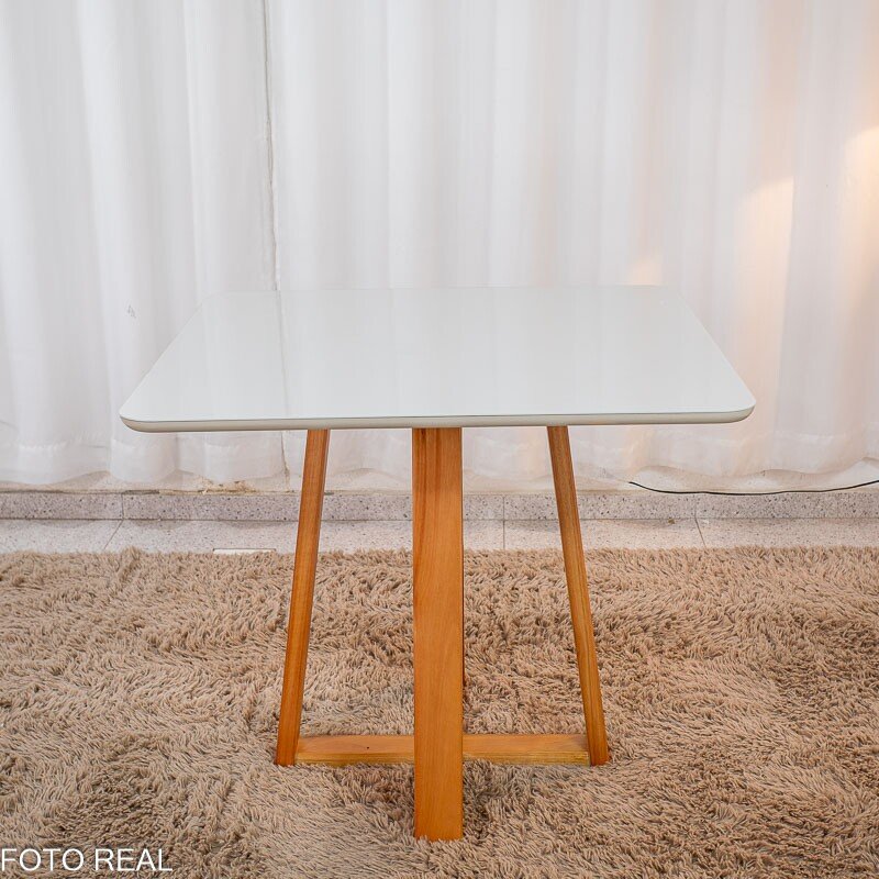 Mesa de Jantar Bali 90×90 Vidro Off/Base Madeira + 4 Cad. Londres Veludo Chumbo Madeira Minas Plac - Entregue Montada - Imagem 12