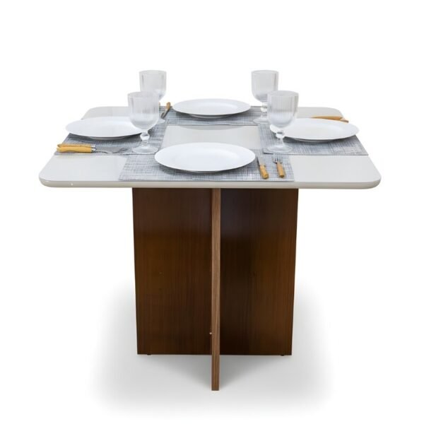 Mesa de Jantar Moscou 90x90 Vidro Off/Base Cinamomo - Minas Plac