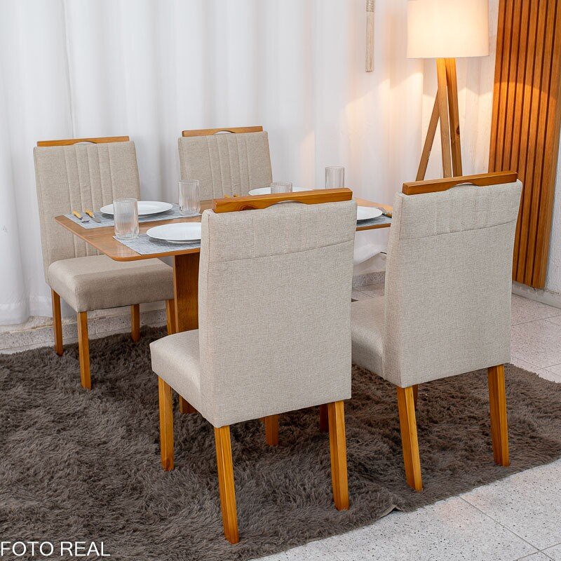 Mesa de Jantar Salina 120x80 Londres Cinamomo Cel + 4 Cad. Atlanta Linho Bege Cru Madeira Minas Plac - Entregue Montada - Imagem 3