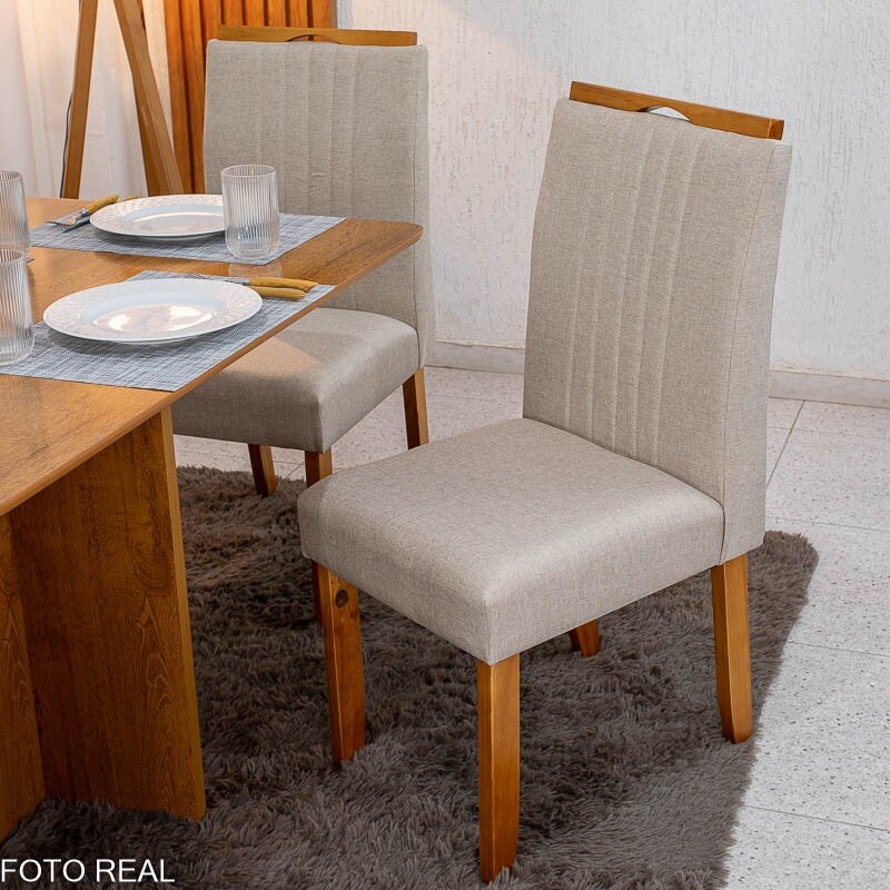 Mesa de Jantar Salina 120x80 Londres Cinamomo Cel + 4 Cad. Atlanta Linho Bege Cru Madeira Minas Plac - Entregue Montada - Imagem 4