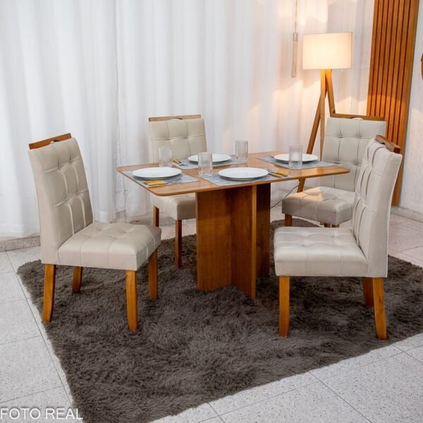 Mesa de Jantar Salina 120x80 Londres Cinamomo Cel + 4 Cad. Londres Veludo Avelã Madeira Minas Plac - Entregue Montada
