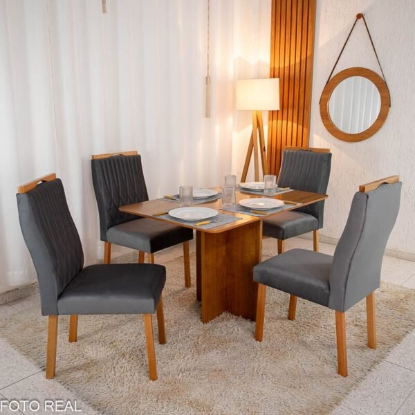 Mesa de Jantar Salina 120x80 Tampo Londres Cinamomo 4 Cadeiras Genova Veludo Cinza 507 Madeira Maciça Art Assento