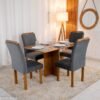 Mesa de Jantar Salina Tampo Londres Cinamomo 120x80 4 Cadeiras Parati Veludo Cinza 171 - Cel Móveis