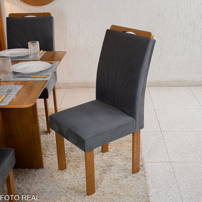 Mesa de Jantar Salina Tampo Londres Cinamomo 120x80 4 Cadeiras Parati Veludo Cinza 171 - Cel Móveis - Imagem 4