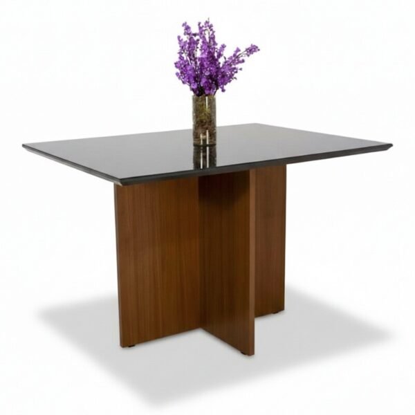 Mesa Jantar Helo 120×90 Tampo Vidro Preto/Base Mel - Poliman