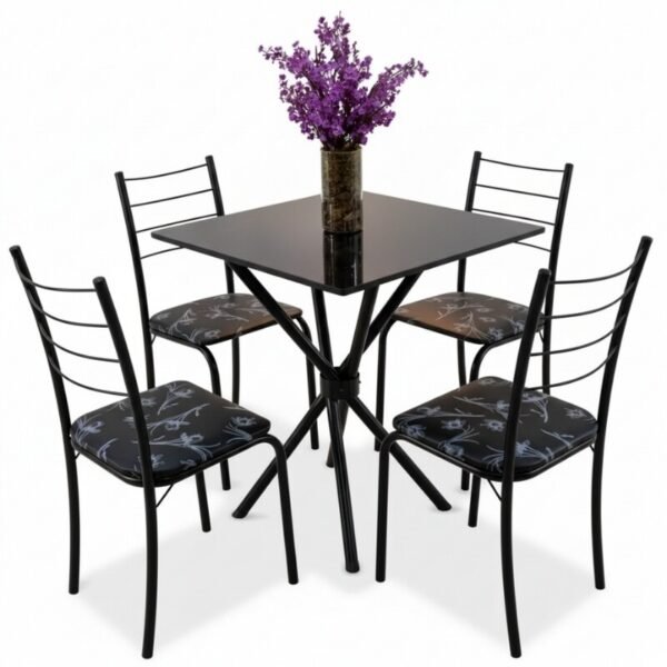 Mesa Rio Base Ipanema Preto Tampo Preto MDF 68X68 4 Cadeiras Rio Assento Preto - Teixeira