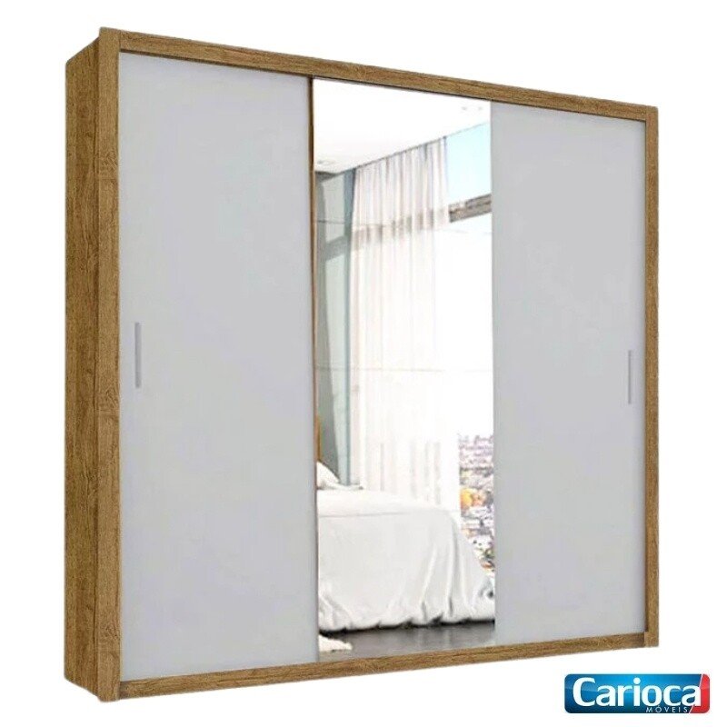 Roupeiro Casal Veneza Cinamomo/Off 3 Portas 4 Gavetas C/ 1 Espelho Larg. 1.88m - Carioca