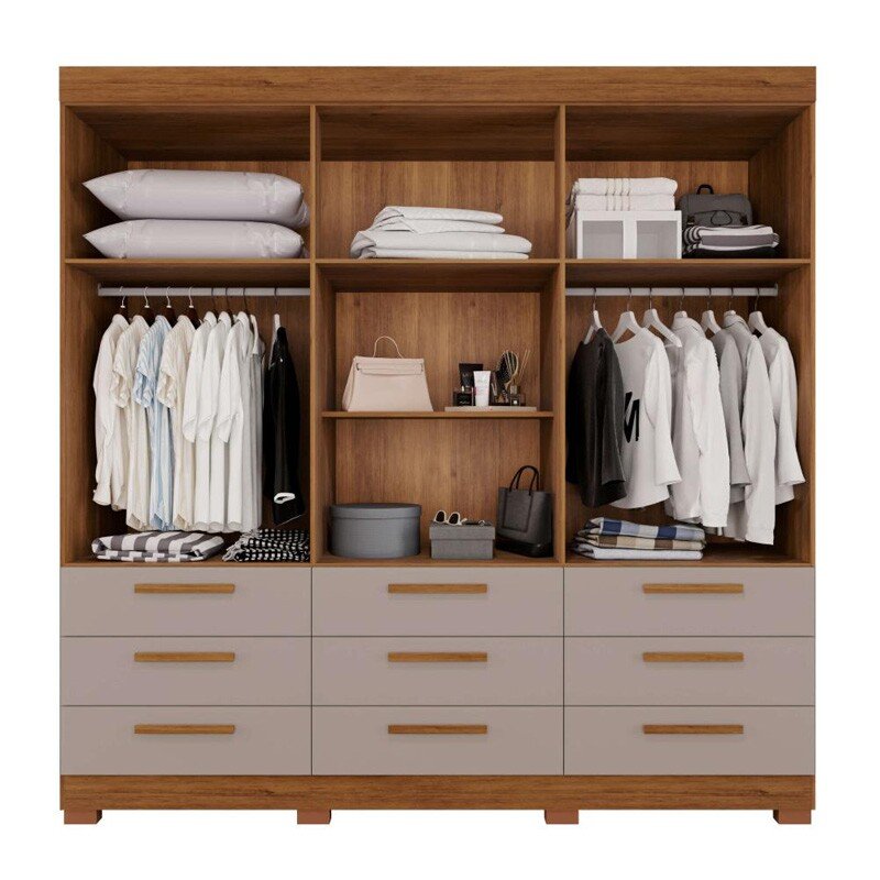 Roupeiro Dinamarca Cinamomo/Off C/Espelho 6 Portas 9 Gavetas C/pés Larg. 1.84m - Sallêto - Imagem 2