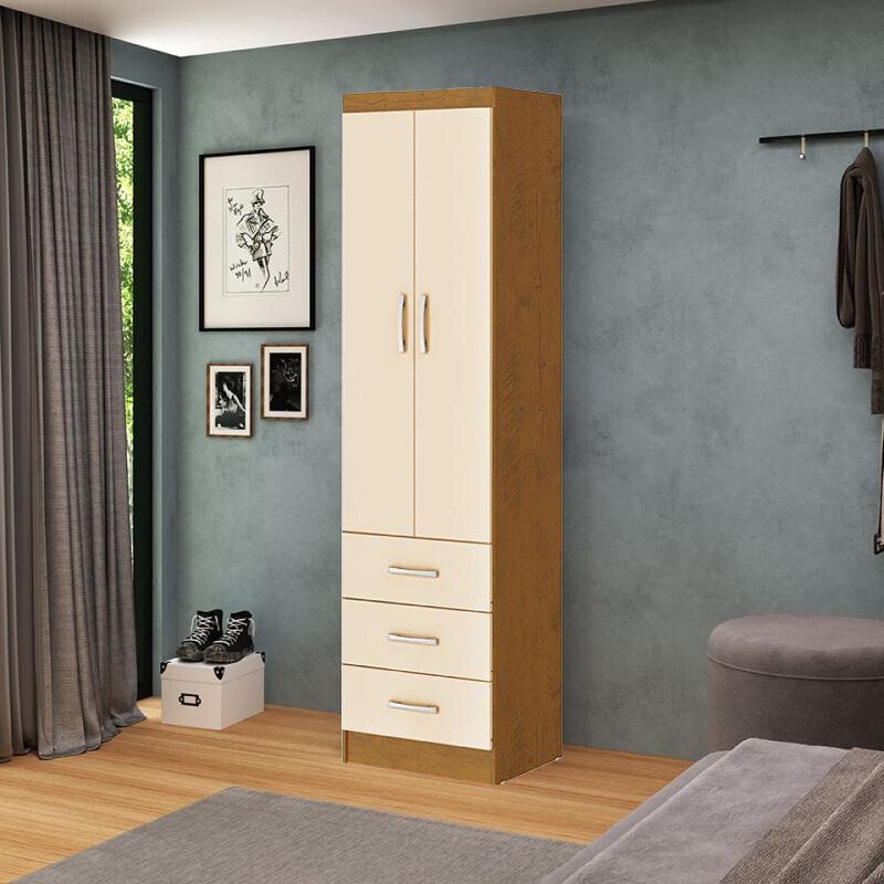 Roupeiro Texas Larg. 0.47m Noce TX/Pérola 2 Portas 3 Gavetas - San Marino - Imagem 2