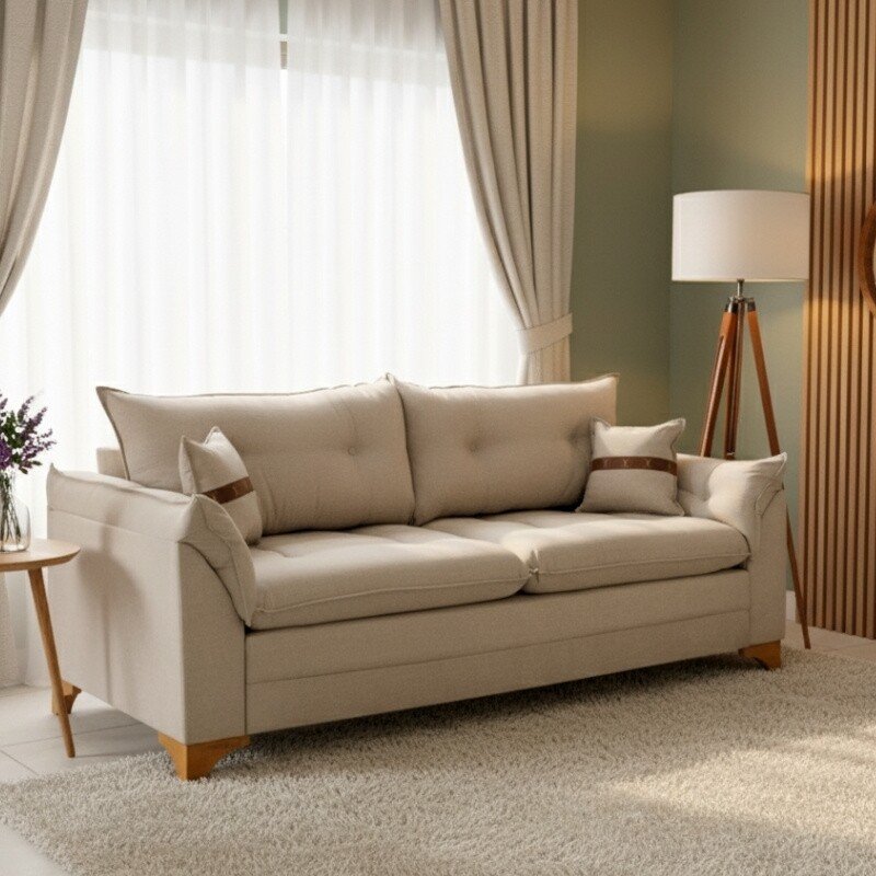 Sofá 3 Lugares Creta Linho Bege 24 Larg. 2.00m - Molas bonnel