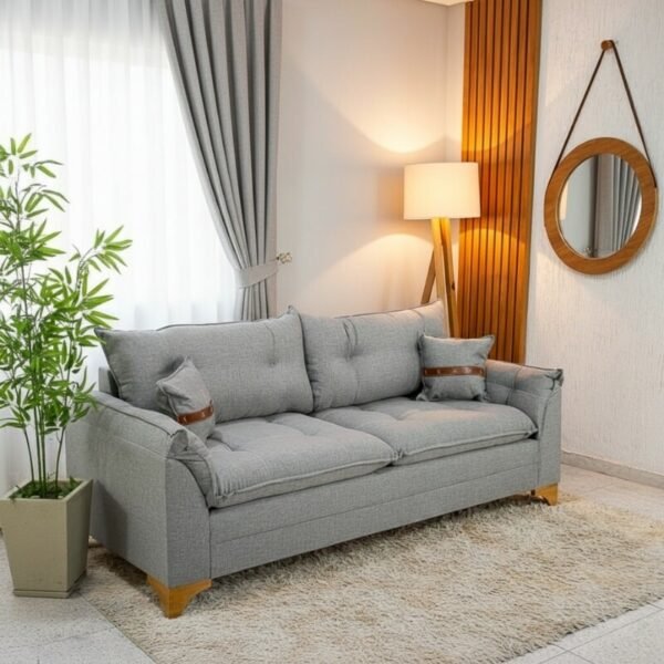 Sofá 3 Lugares Creta Linho Cinza 27 Molas bonnel - Larg. 2.00m