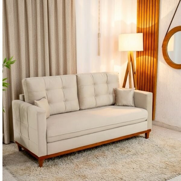 Sofá 3 lugares Living Califórnia Veludo Bege - Larg. 1.82m