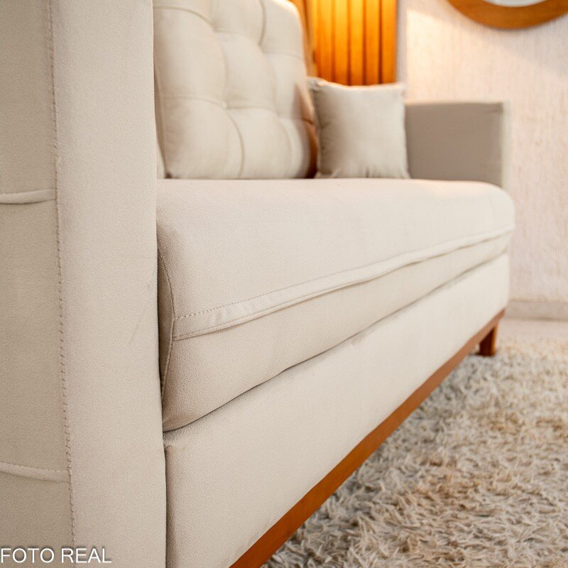 Sofá 3 lugares Living Califórnia Veludo Bege - Larg. 1.82m - Imagem 3