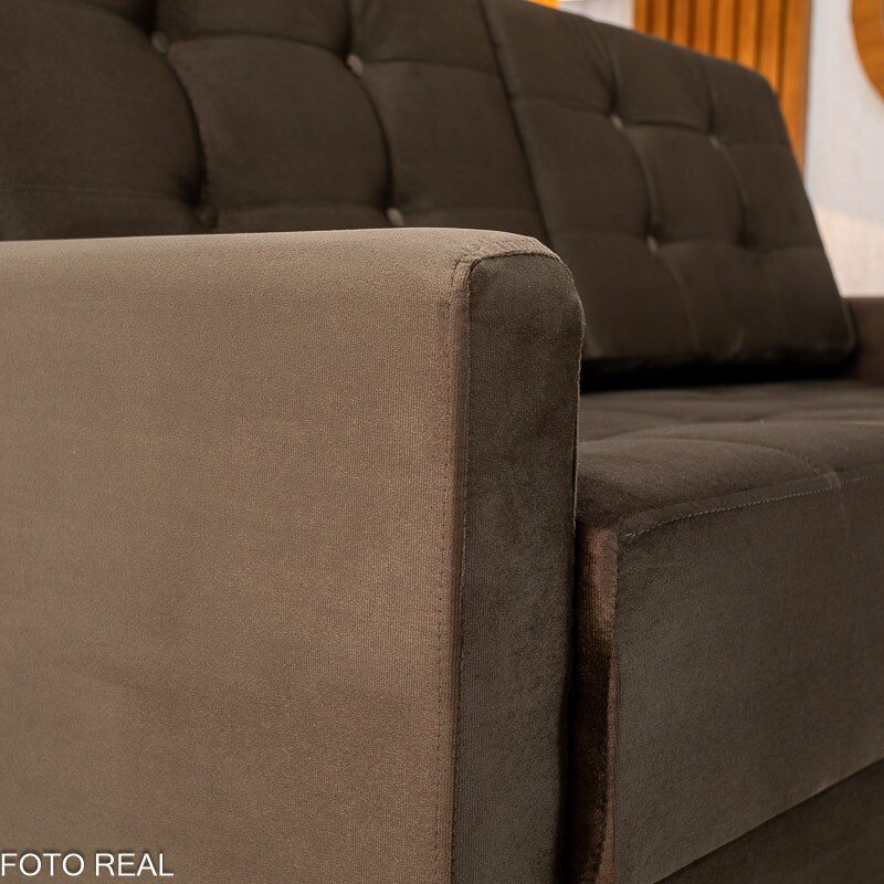 Sofá 3 lugares Living Áustria Veludo Marrom A17 Larg. 1.70m - Imagem 6
