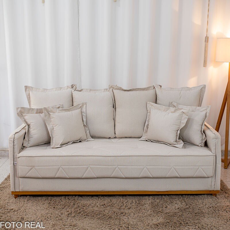 Sofá 3 lugares Vican Larg. 2.00m Linho Bege 5044 - Molas Bonnel - Imagem 4