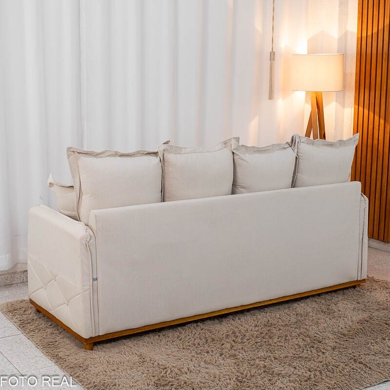 Sofá 3 lugares Vican Larg. 2.00m Linho Bege 5044 - Molas Bonnel - Imagem 10