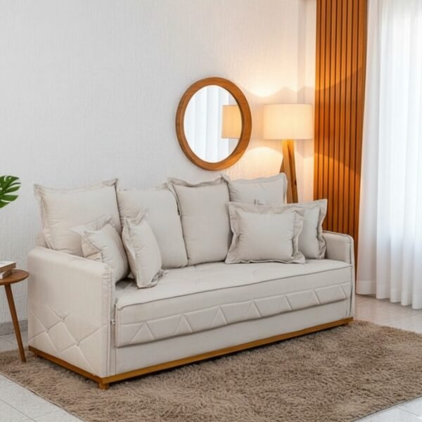 Sofá 3 lugares Vican Larg. 2.00m Linho Bege 5044 - Molas Bonnel