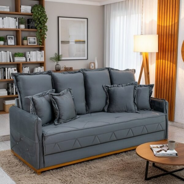 Sofá 3 lugares Vican Larg. 2.00m Veludo Cinza 5001 - Molas Bonnel