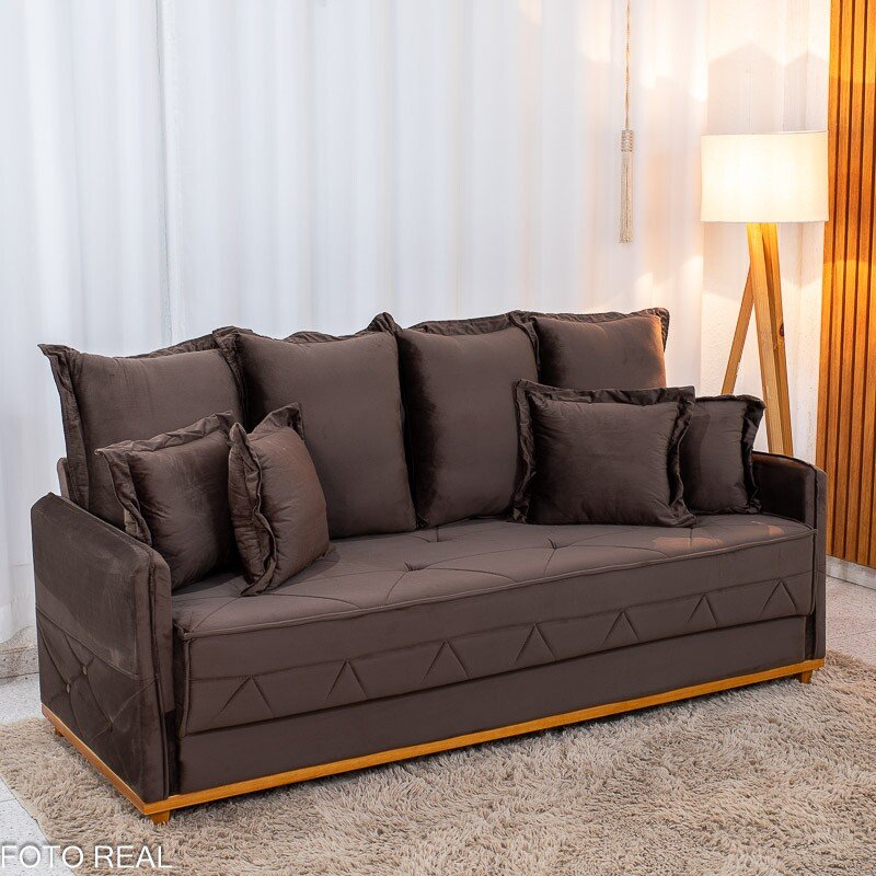 Sofá 3 lugares Vican Larg. 2.00m Veludo Marrom 5004 - Molas Bonnel - Imagem 3