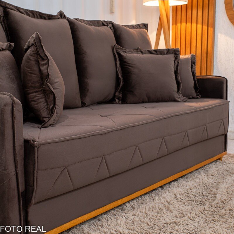 Sofá 3 lugares Vican Larg. 2.00m Veludo Marrom 5004 - Molas Bonnel - Imagem 9