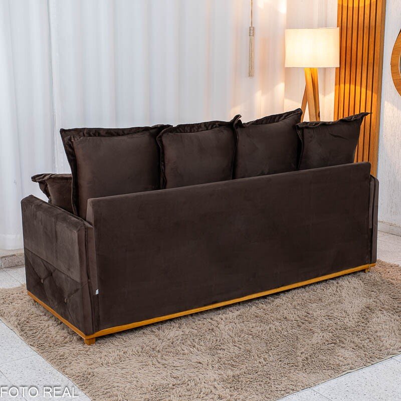 Sofá 3 lugares Vican Larg. 2.00m Veludo Marrom 5004 - Molas Bonnel - Imagem 5