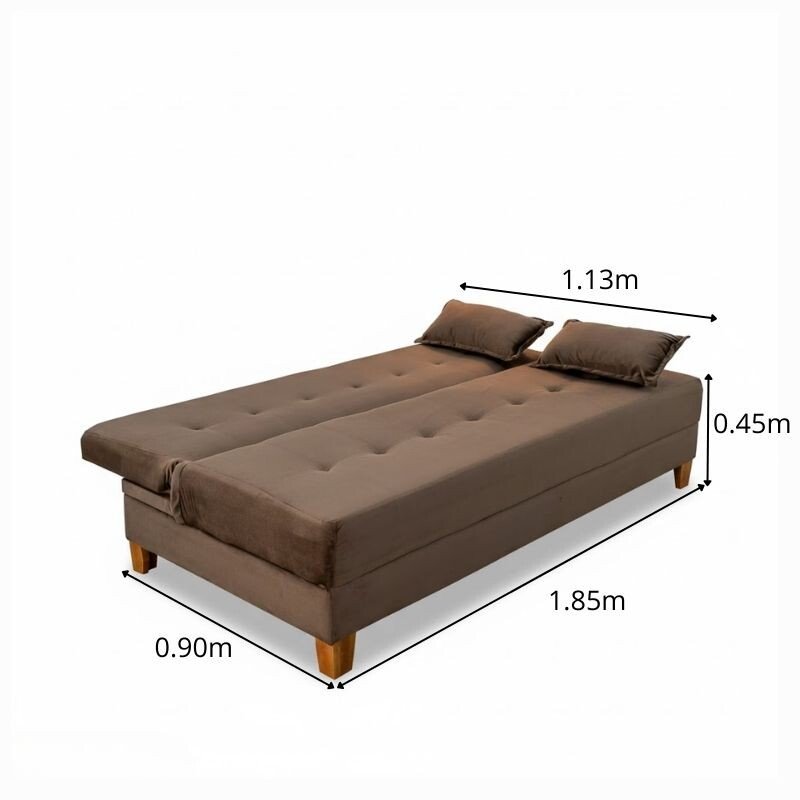 Sofá Cama Arpoador Veludo Marrom Larg. 1.85m - Imagem 2