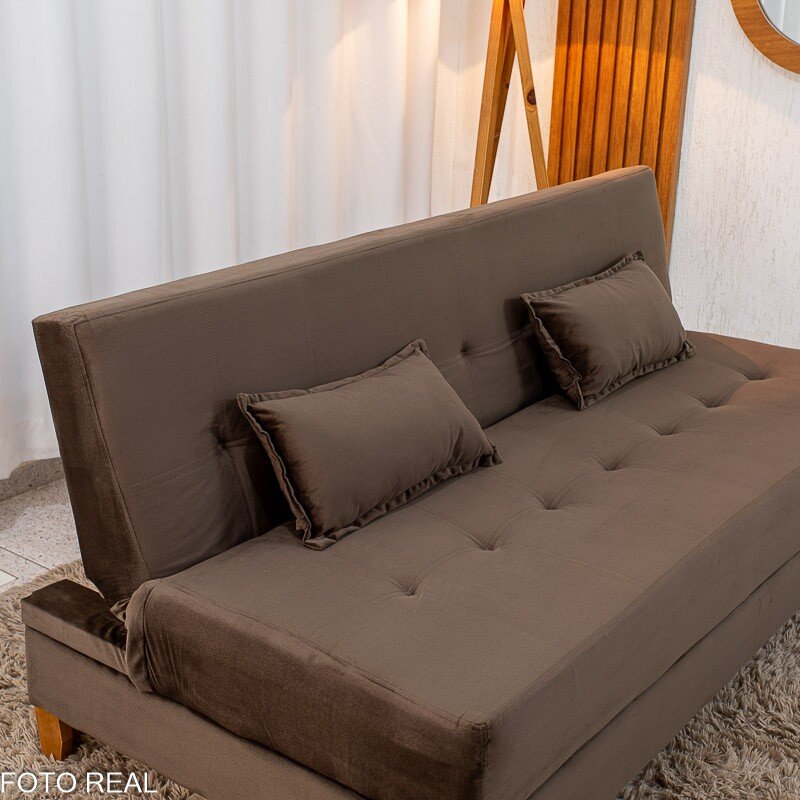 Sofá Cama Arpoador Veludo Marrom Larg. 1.85m - Imagem 3