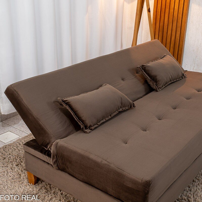 Sofá Cama Arpoador Veludo Marrom Larg. 1.85m - Imagem 4