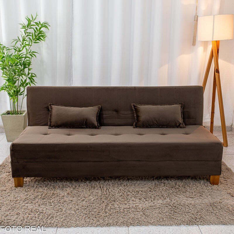 Sofá Cama Arpoador Veludo Marrom Larg. 1.85m - Imagem 5