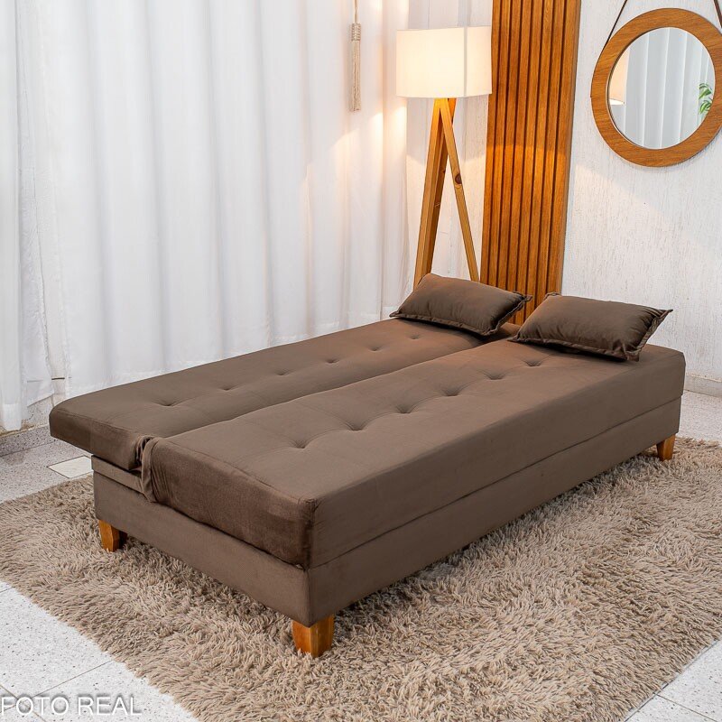 Sofá Cama Arpoador Veludo Marrom Larg. 1.85m - Imagem 6