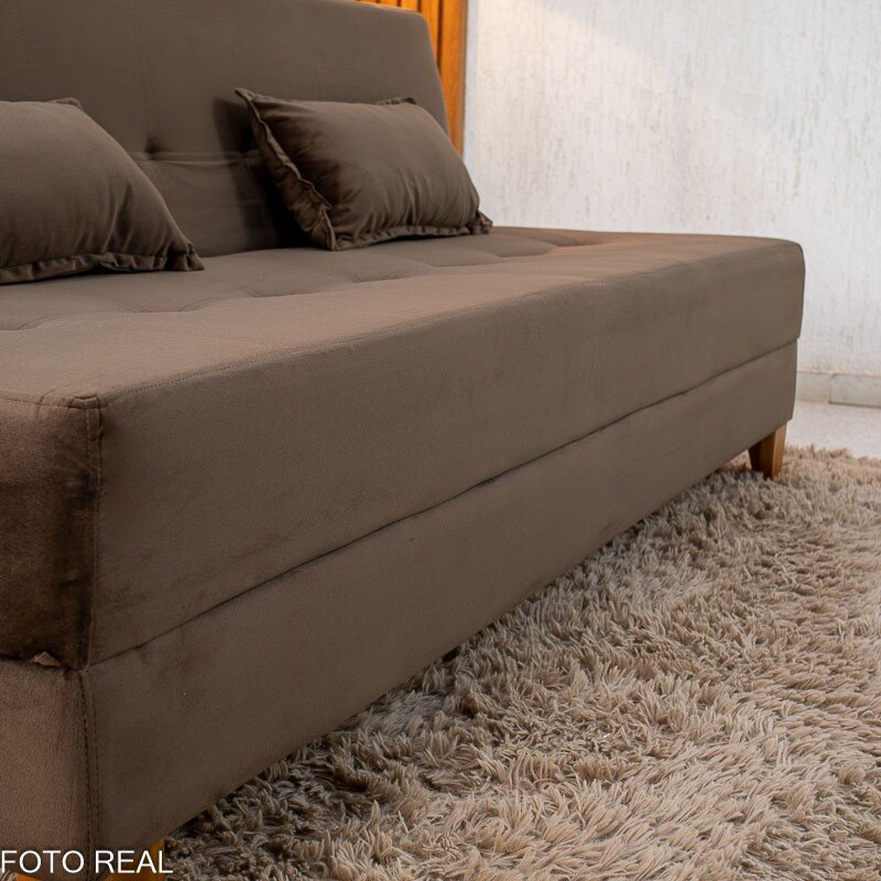 Sofá Cama Arpoador Veludo Marrom Larg. 1.85m - Imagem 7