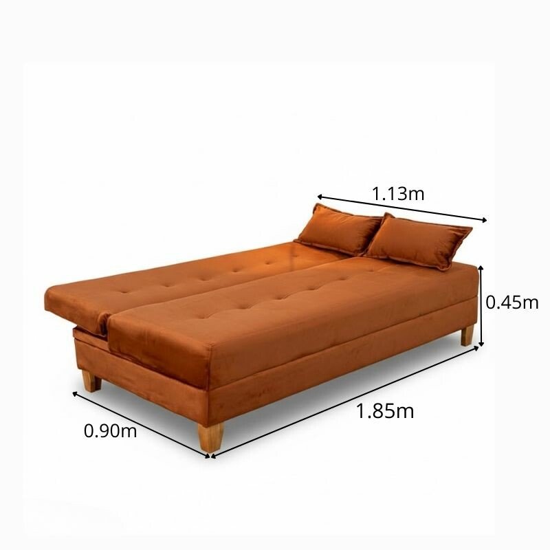 Sofá Cama Arpoador Veludo Terracota 12116 Larg. 1.85m - Imagem 2