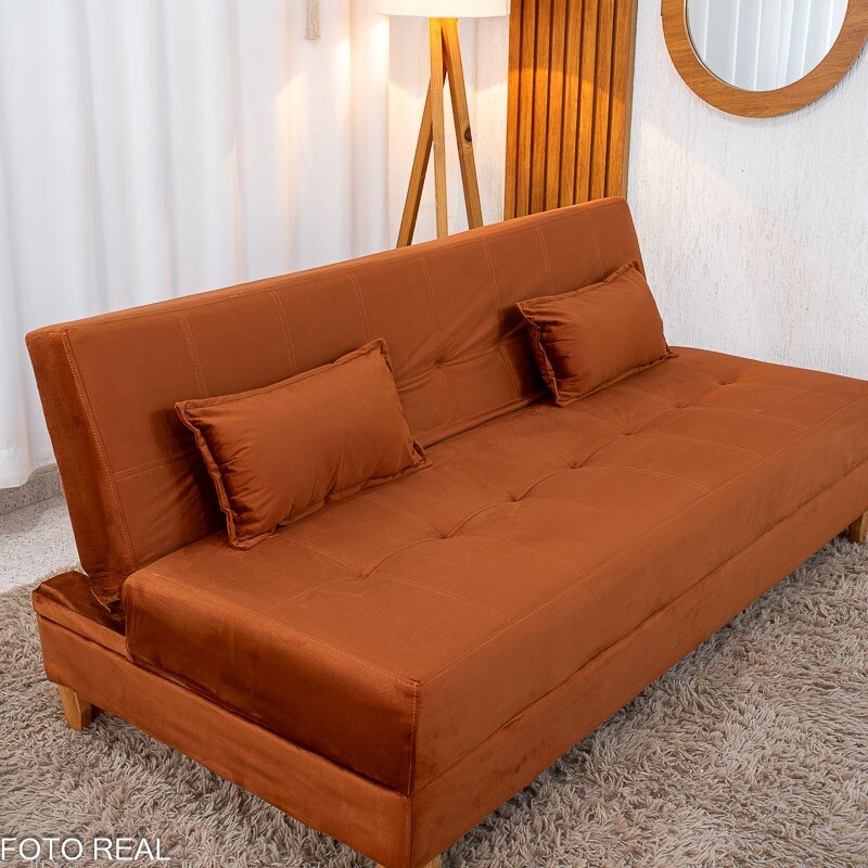 Sofá Cama Arpoador Veludo Terracota 12116 Larg. 1.85m - Imagem 3