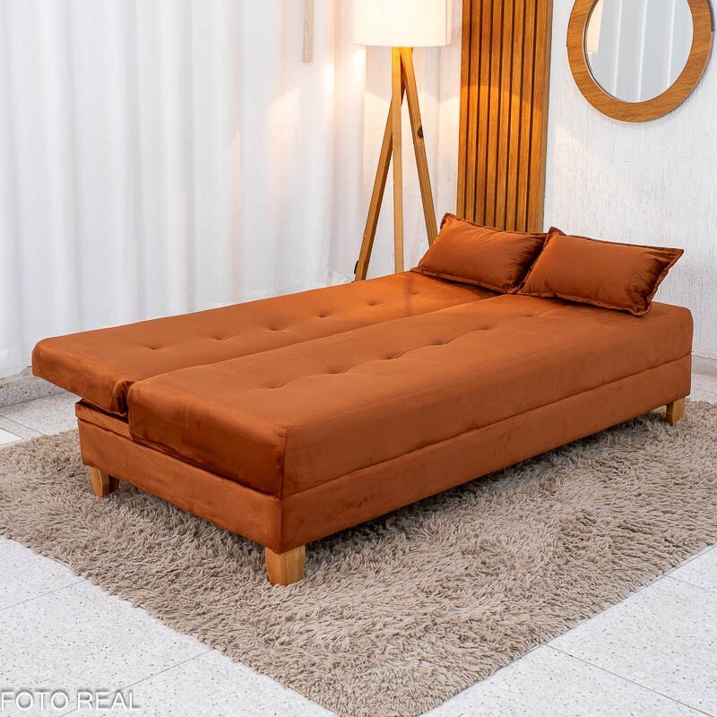 Sofá Cama Arpoador Veludo Terracota 12116 Larg. 1.85m - Imagem 6